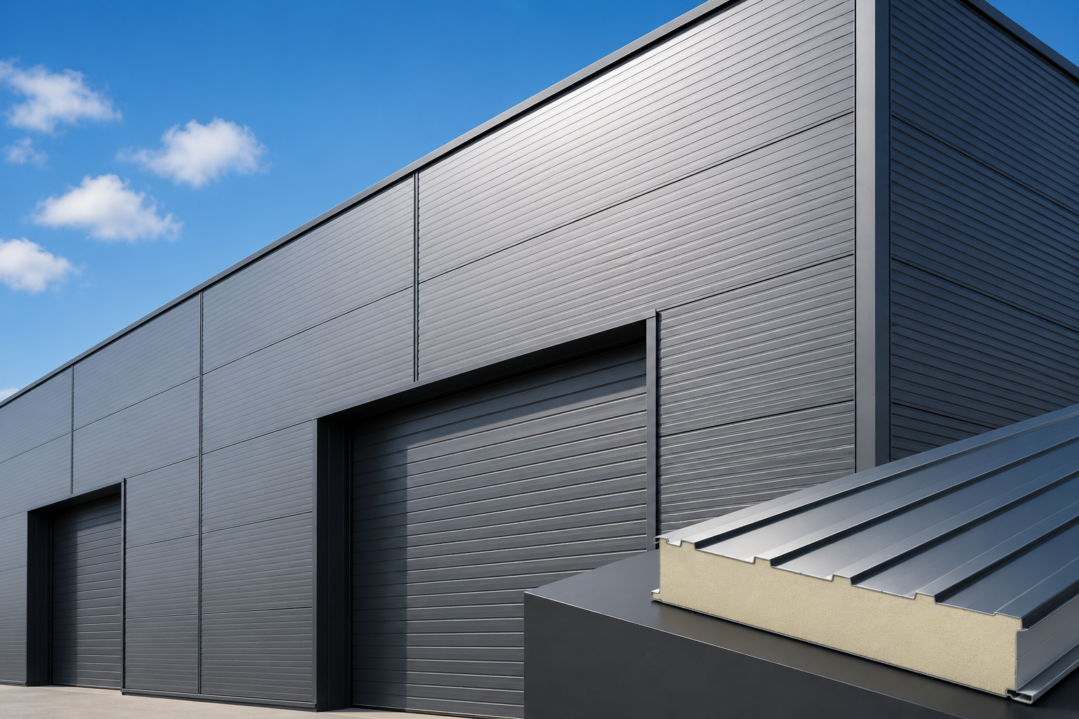 Fachada metálica con panel sándwich para nave industrial en Valencia